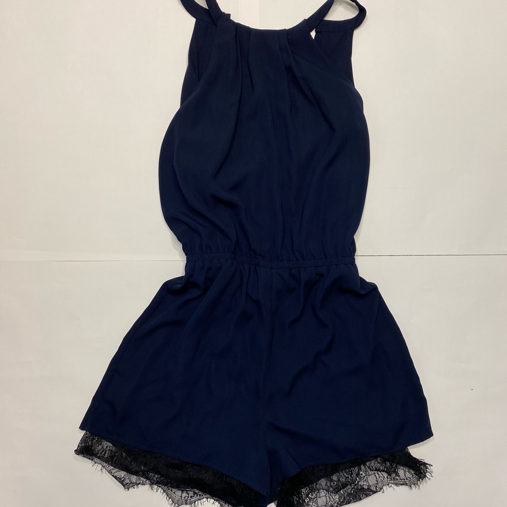 19 Cooper Navy Blue with Black Lace Romper (L)